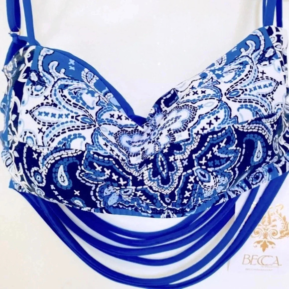Becca Swim Americana Blue and White Bandeau Bikini Top Women’s Size Small - Picture 7 of 14
